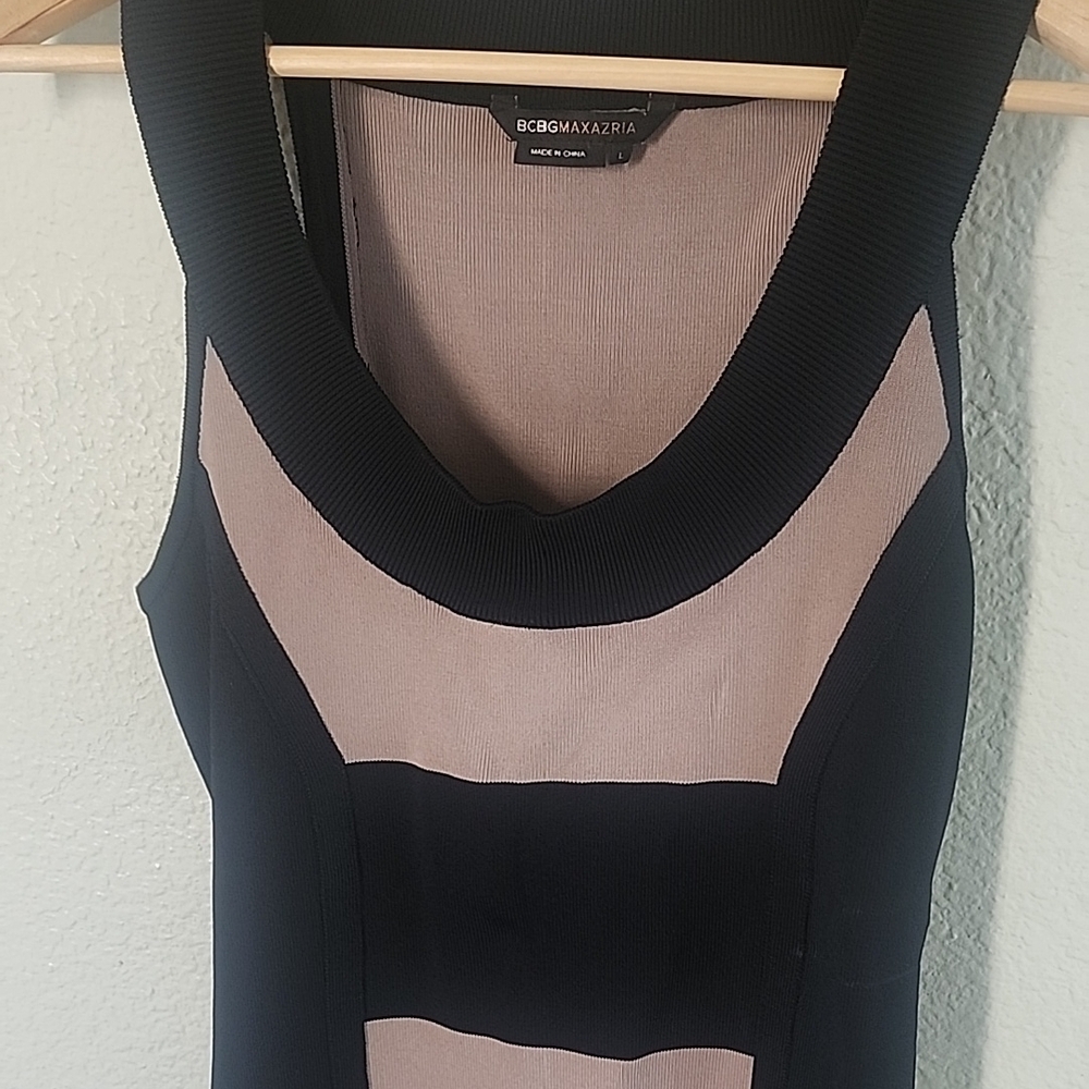 BCBGMaxazria Black and Taupe Colorblock Mini Dress - Picture 3 of 10